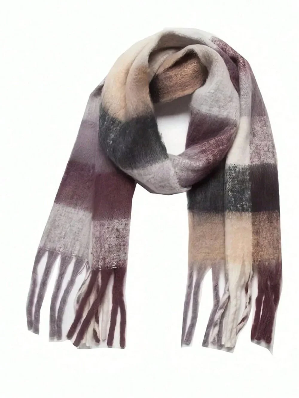 Cozy Multicolor Women's plaid print oblong Tassel Scarf